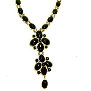 Vintage French drop necklace - poured black glass "stones"